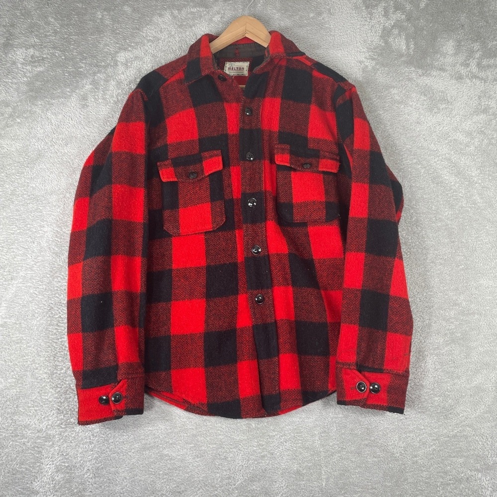 Melton Wintermaster Jacket Mens Medium Red Buffalo Plaid Wool Vintage Outdoor